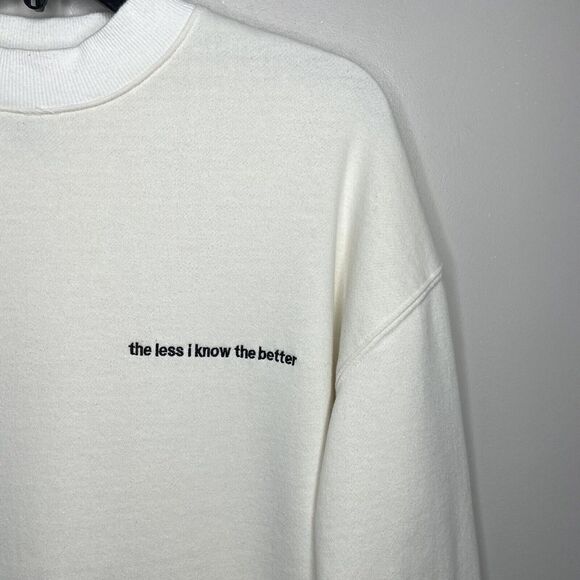 FOREVER 21 Sweatshirt Men Small S Ivory Crewneck Pullover Less I Know The Better - Picture 2 of 6